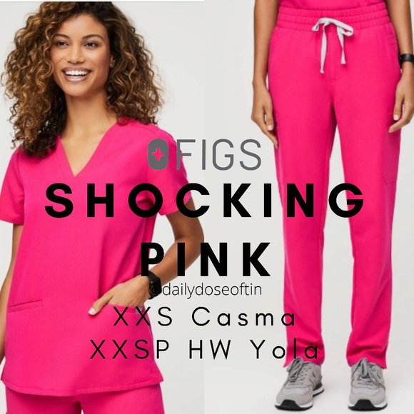 Figs Tops - Figs Casma scrub top XXS and High waisted Yola XXSP pants in Shocking Pink